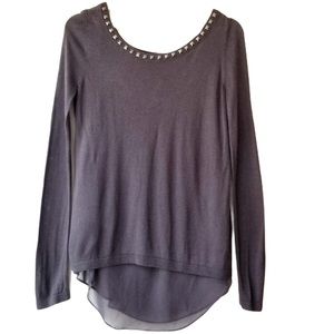 Express Gray Long Sleeve Studded Knit Top